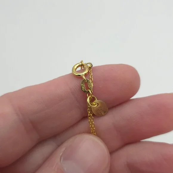 18 Inch Gold Over Sterling Silver Green Glass Gem Necklace A741 - Picture 6 of 8